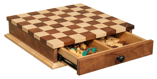 18" Maple/Walnut Chess/Checker Board with Drawer