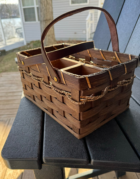 Handmade Silverware Basket (with leather handles)