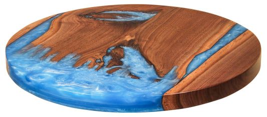 Handmade Lazy Susan With Blue River Epoxy Design