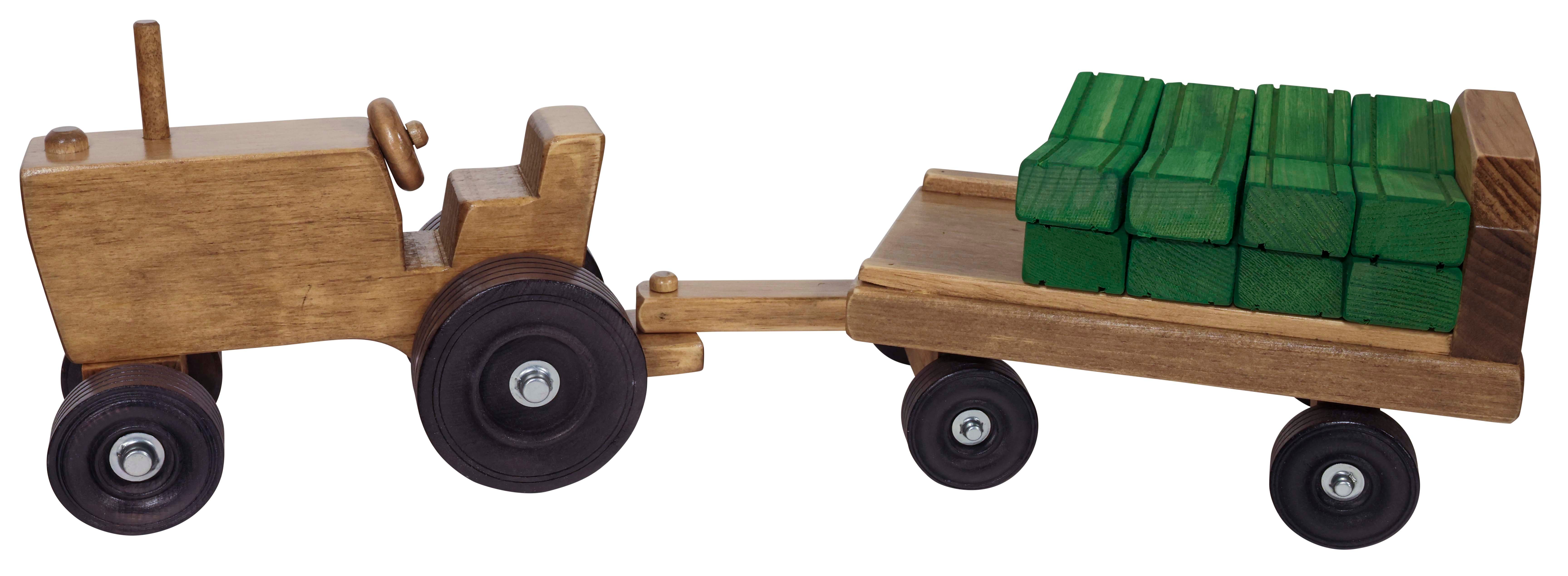 Amish-Made Wooden Toy Tractor & Hay Wagon Set with deals Hay Bales